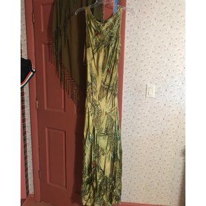 Vintage Sleeveless Beaded Peacock Dress & Shawl